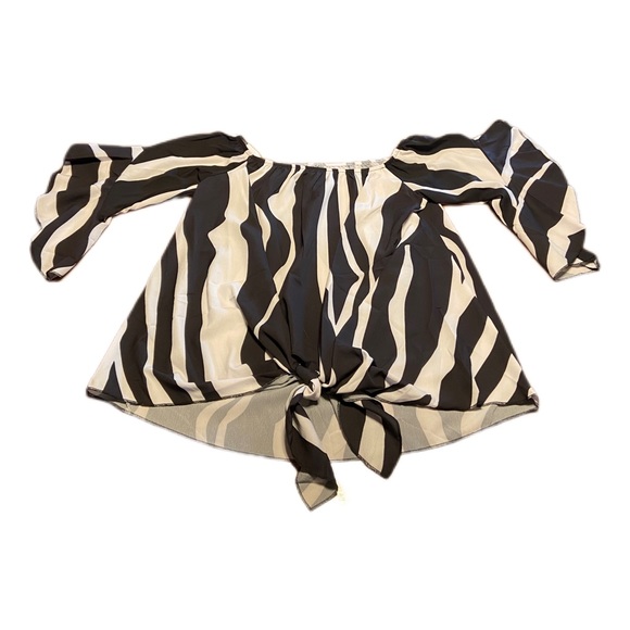 NWOT Off Shoulder Tie Waist Shirt, Size Large - Picture 4 of 4